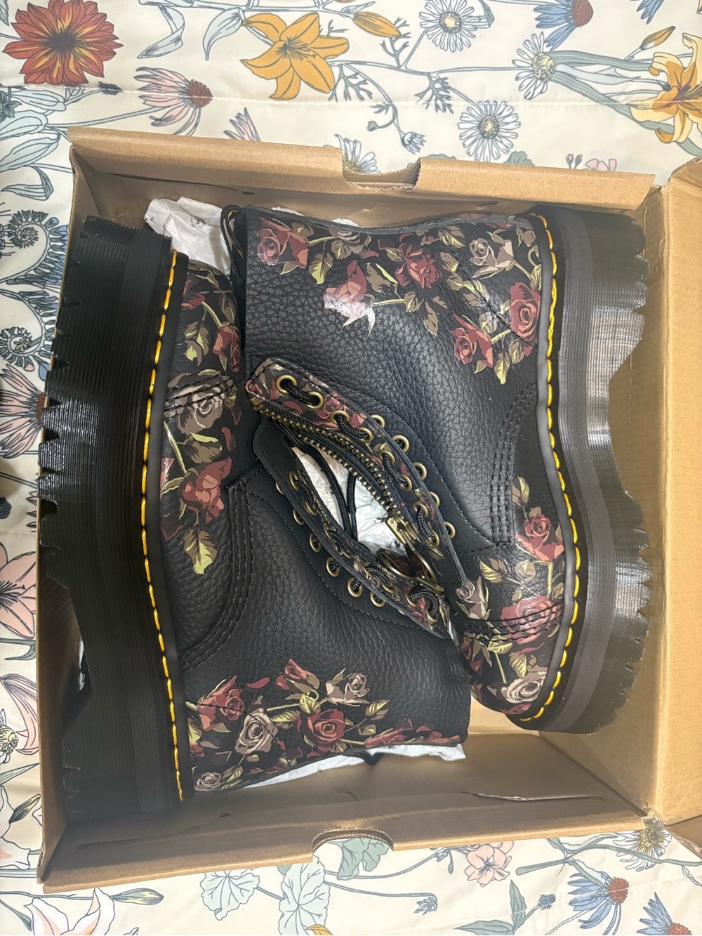 Dr. Martens Black Floral Platform Zip Lace-Up Boot - Picture 6 of 11